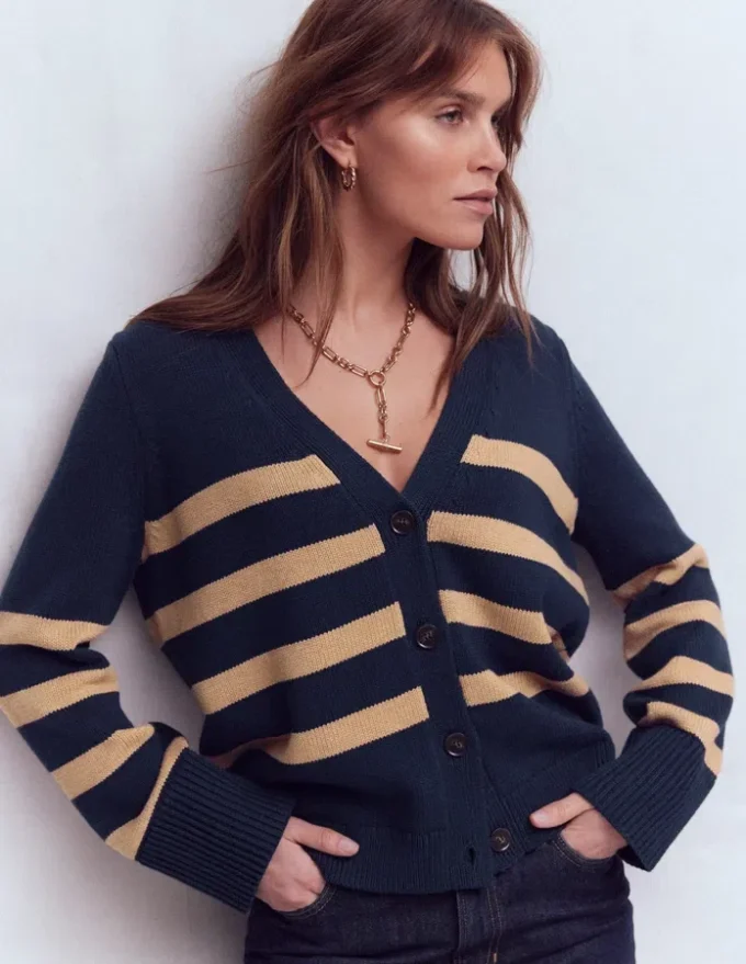Lucy Relaxed Cotton Cardigan Navy/ Camel Melange Lucy Relaxed Cotton Cardigan Navy/ Camel Melange