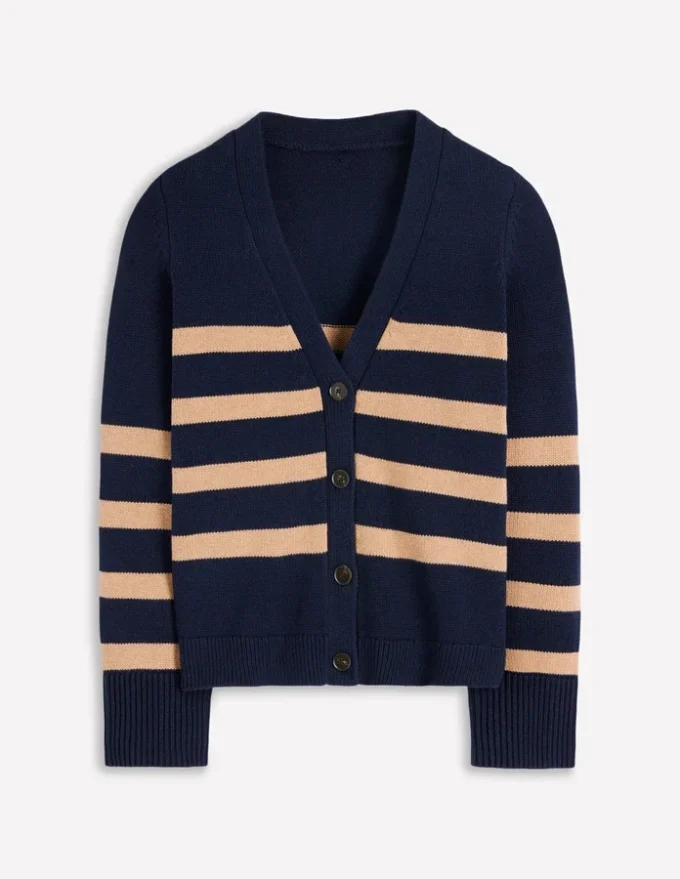 Lucy Relaxed Cotton Cardigan Navy/ Camel Melange Lucy Relaxed Cotton Cardigan Navy/ Camel Melange