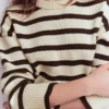 Lucy Relaxed Cotton Sweater Ivory, Brown Lucy Relaxed Cotton Sweater Ivory, Brown