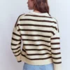 Lucy Relaxed Cotton Sweater Ivory, Brown Lucy Relaxed Cotton Sweater Ivory, Brown