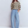Lucy Relaxed Cotton Sweater Ivory, Brown Lucy Relaxed Cotton Sweater Ivory, Brown
