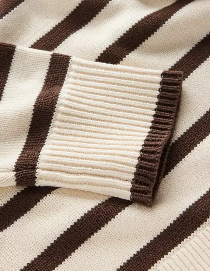 Lucy Relaxed Cotton Sweater Ivory, Brown Lucy Relaxed Cotton Sweater Ivory, Brown
