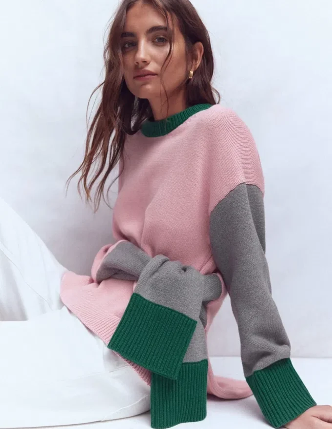 Lucy Relaxed Cotton Sweater Pink, Grey, Green Lucy Relaxed Cotton Sweater Pink, Grey, Green