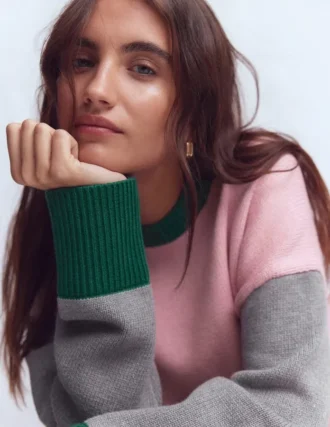 Lucy Relaxed Cotton Sweater Pink, Grey, Green