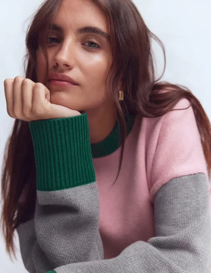 Lucy Relaxed Cotton Sweater Pink, Grey, Green Lucy Relaxed Cotton Sweater Pink, Grey, Green