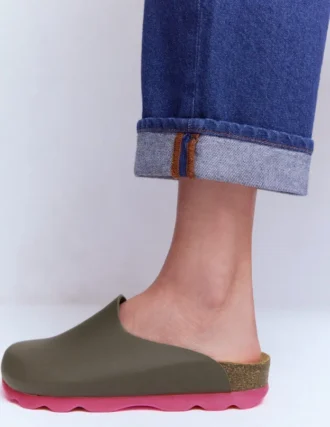 Lyla Colour Block Clogs Khaki/Pink