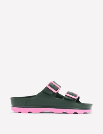 Lyla Double Buckle Sliders Khaki/Pink