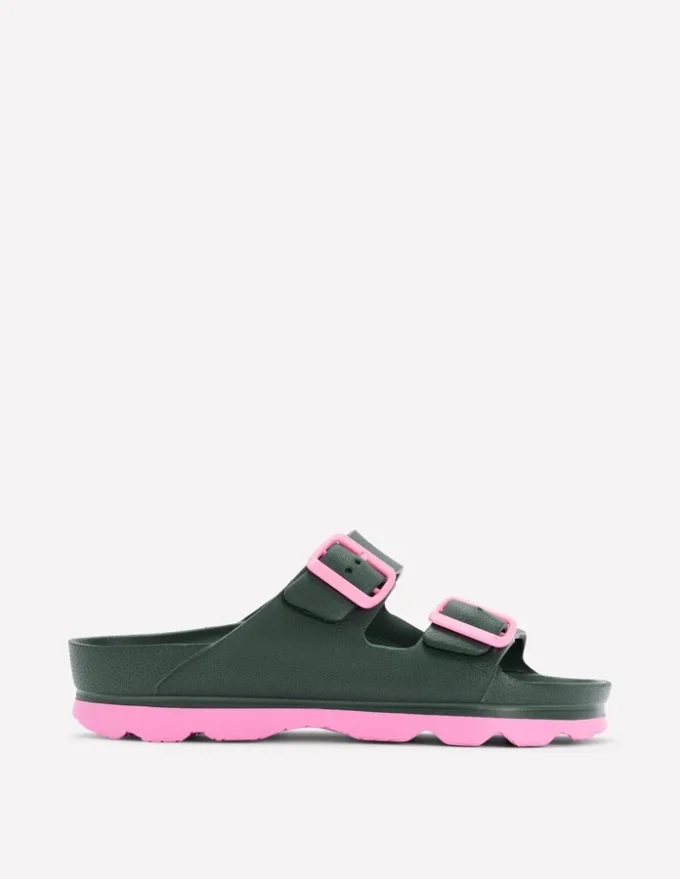 Lyla Double Buckle Sliders Khaki/Pink