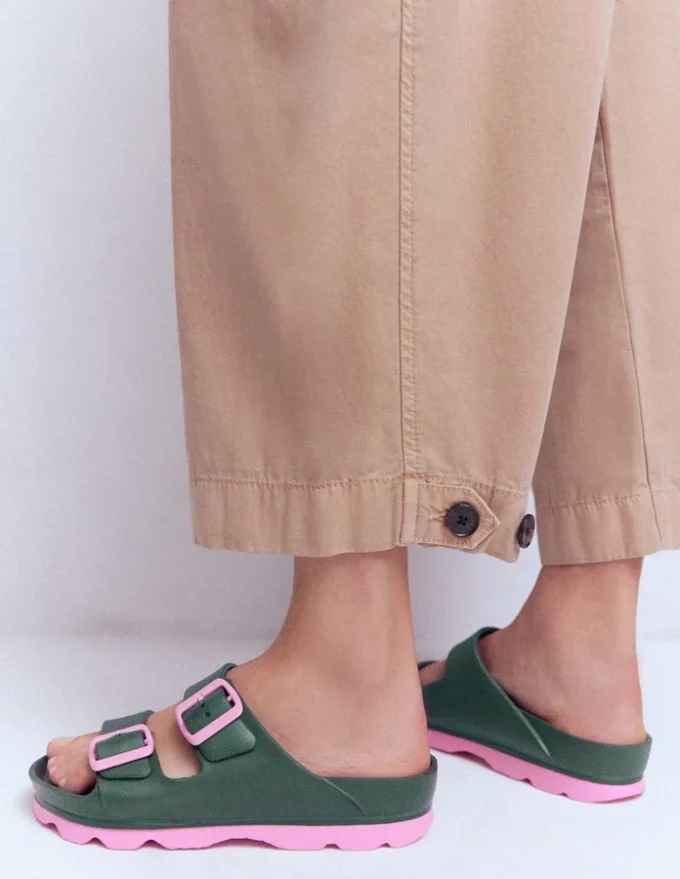 Lyla Double Buckle Sliders Khaki/Pink