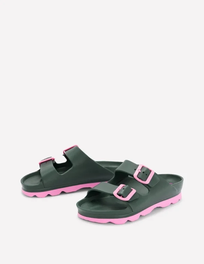 Lyla Double Buckle Sliders Khaki/Pink
