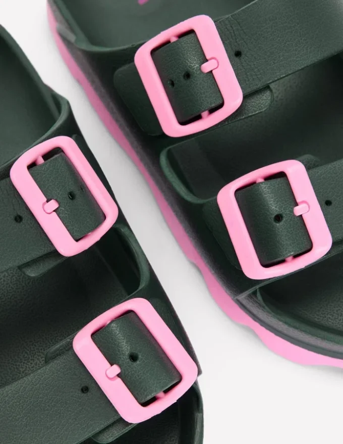 Lyla Double Buckle Sliders Khaki/Pink