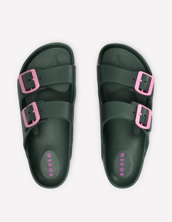 Lyla Double Buckle Sliders Khaki/Pink