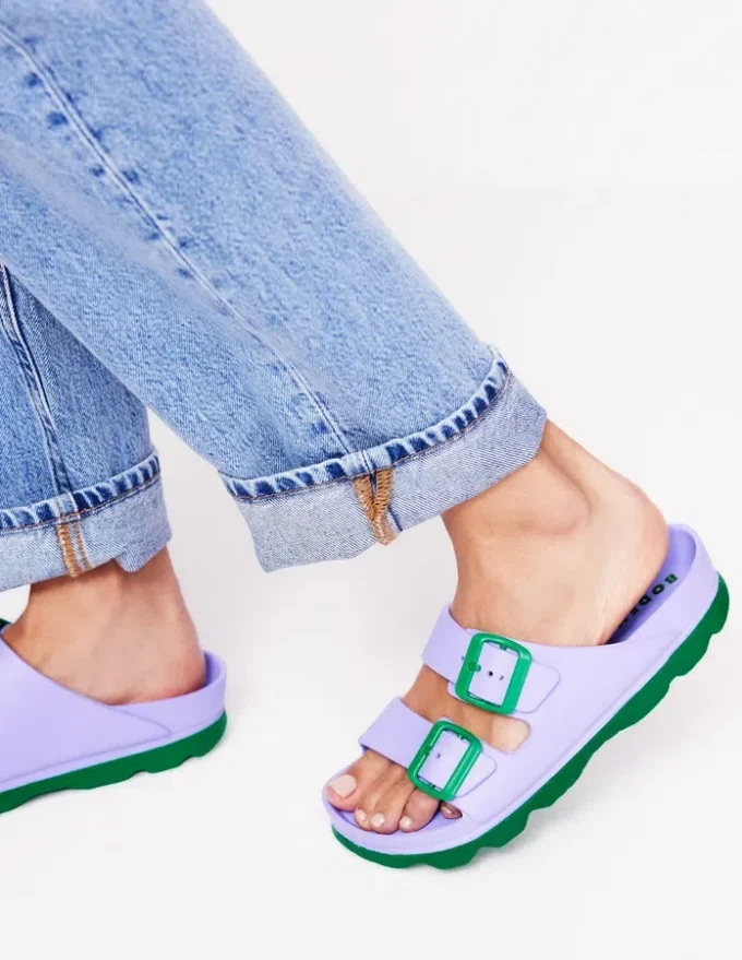 Lyla Double Buckle Sliders Lavender Purple