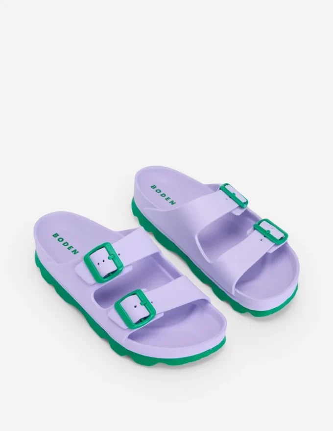 Lyla Double Buckle Sliders Lavender Purple
