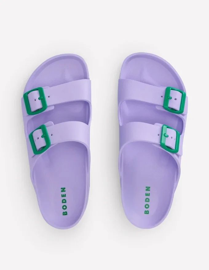 Lyla Double Buckle Sliders Lavender Purple