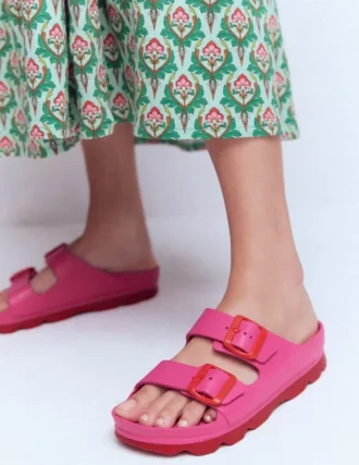 Lyla Double Buckle Sliders Pink/Red