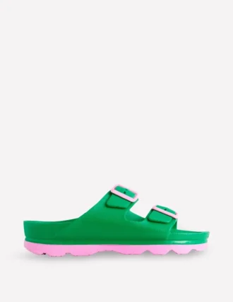 Lyla Double Buckle Sliders Rich Emerald/Soft Pink