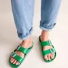 Lyla Double Buckle Sliders Rich Emerald/Soft Pink