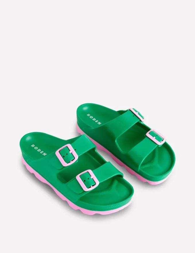 Lyla Double Buckle Sliders Rich Emerald/Soft Pink
