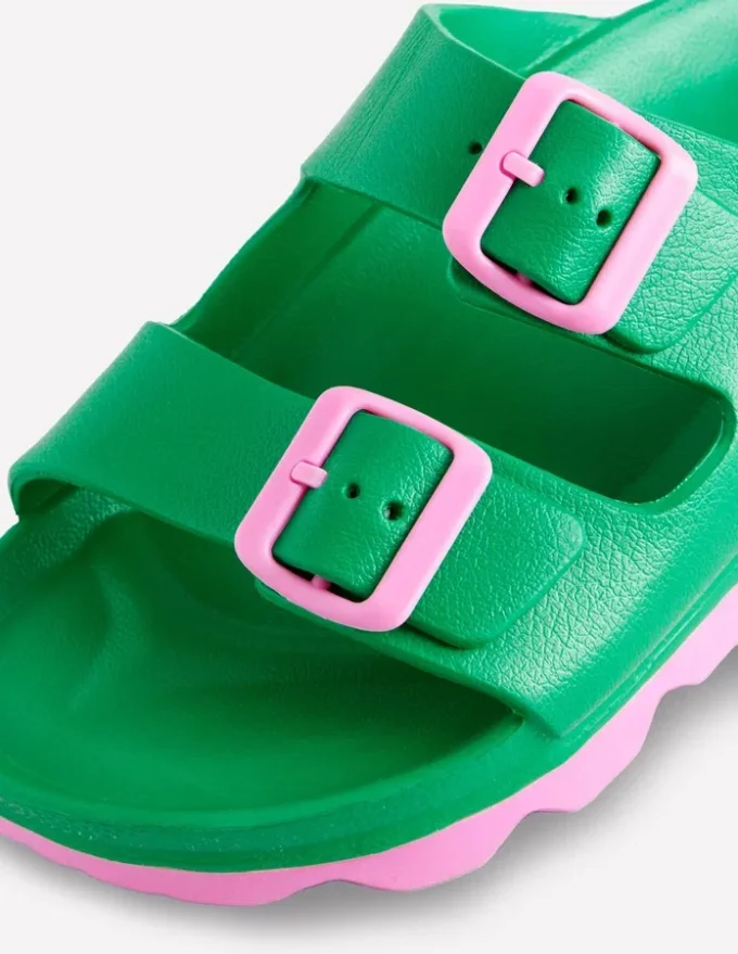 Lyla Double Buckle Sliders Rich Emerald/Soft Pink