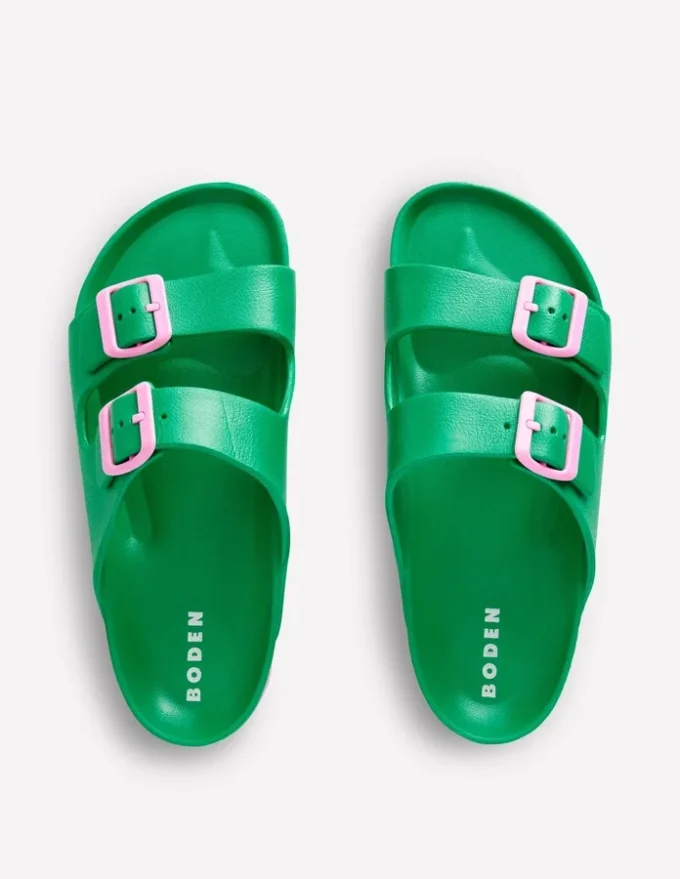 Lyla Double Buckle Sliders Rich Emerald/Soft Pink