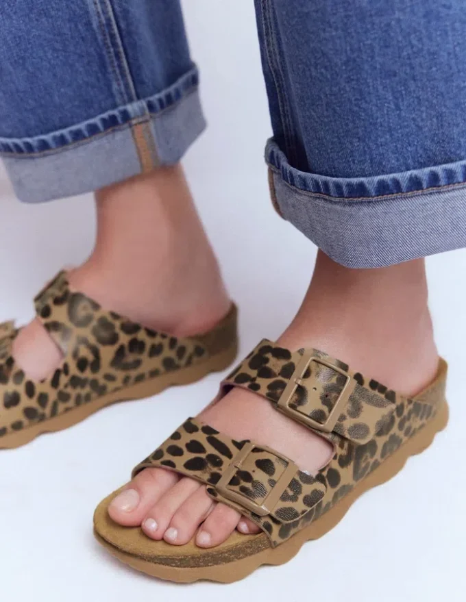 Lyla Printed Buckle Sliders Leopard