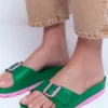 Lyla Single Buckle Sliders Green/Pink