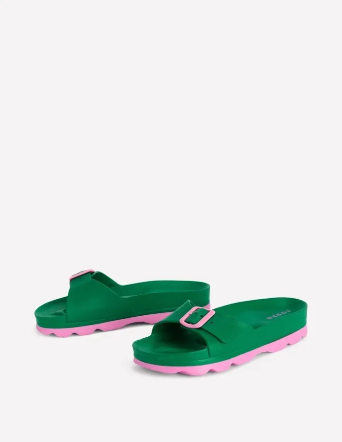 Lyla Single Buckle Sliders Green/Pink