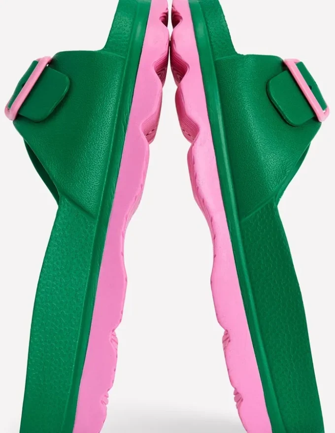 Lyla Single Buckle Sliders Green/Pink