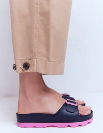 Lyla Single Buckle Sliders Navy/Pink