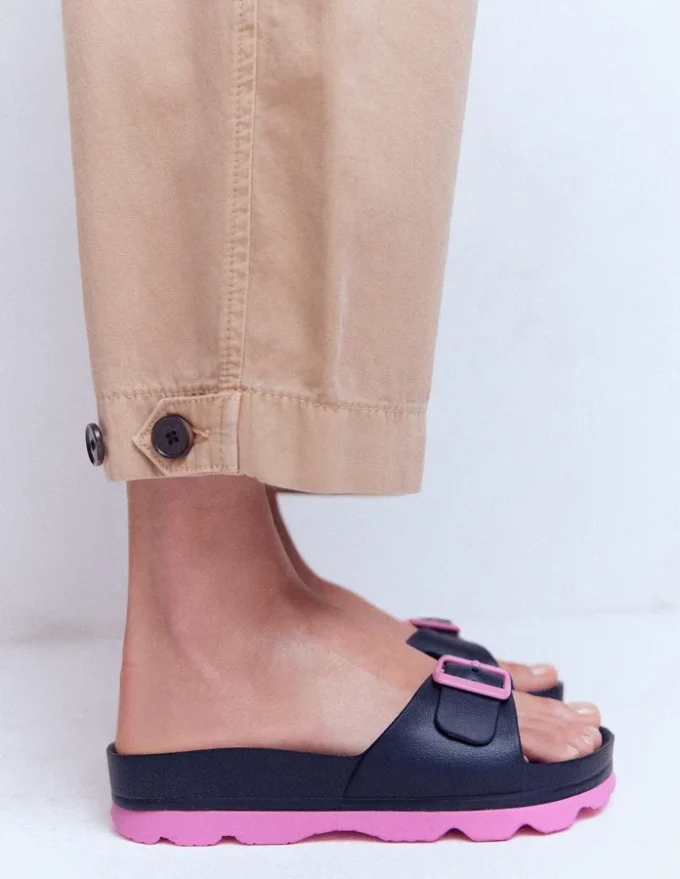 Lyla Single Buckle Sliders Navy/Pink