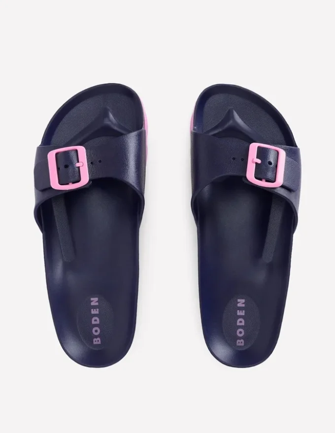 Lyla Single Buckle Sliders Navy/Pink