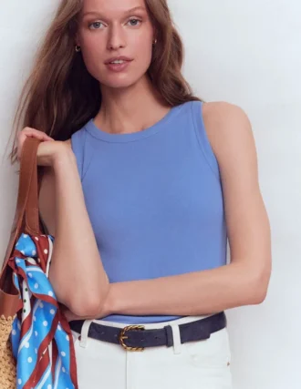 Lyra Ribbed Cotton Tank Cabin Blue