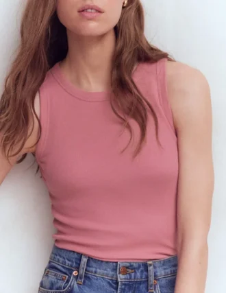 Lyra Ribbed Cotton Tank Heather Rose