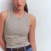 Lyra Ribbed Cotton Tank Ivory & Brown Stripe Lyra Ribbed Cotton Tank Ivory & Brown Stripe