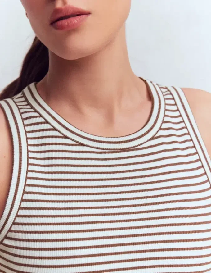 Lyra Ribbed Cotton Tank Ivory & Brown Stripe Lyra Ribbed Cotton Tank Ivory & Brown Stripe