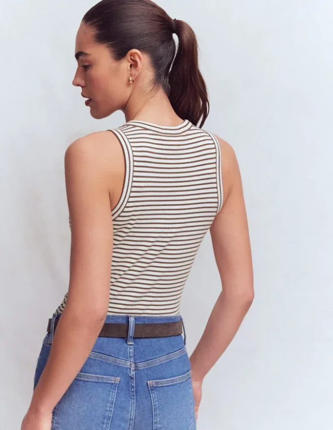 Lyra Ribbed Cotton Tank Ivory & Brown Stripe Lyra Ribbed Cotton Tank Ivory & Brown Stripe