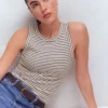 Lyra Ribbed Cotton Tank Ivory & Brown Stripe Lyra Ribbed Cotton Tank Ivory & Brown Stripe