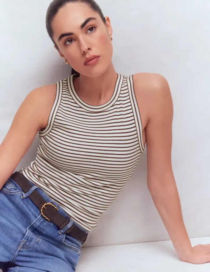 Lyra Ribbed Cotton Tank Ivory & Brown Stripe Lyra Ribbed Cotton Tank Ivory & Brown Stripe