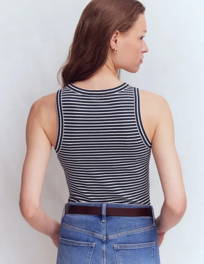 Lyra Ribbed Cotton Tank Navy & Ivory Stripe Lyra Ribbed Cotton Tank Navy & Ivory Stripe