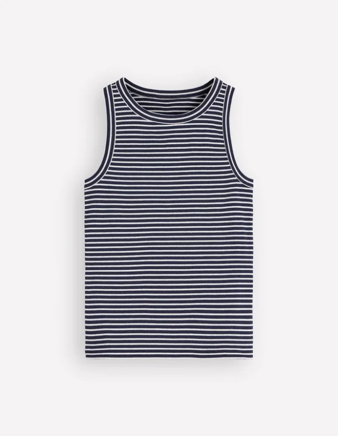 Lyra Ribbed Cotton Tank Navy & Ivory Stripe Lyra Ribbed Cotton Tank Navy & Ivory Stripe