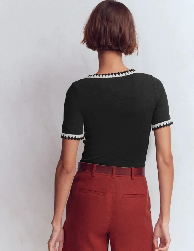 Maddie Trim Detail T-Shirt Black