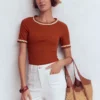 Maddie Trim Detail T-Shirt Burnt Orange