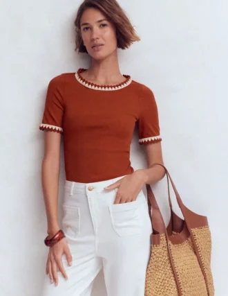 Maddie Trim Detail T-Shirt Burnt Orange