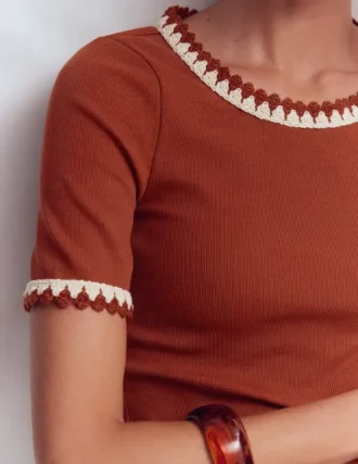 Maddie Trim Detail T-Shirt Burnt Orange