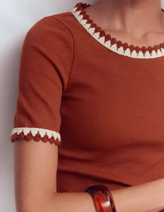 Maddie Trim Detail T-Shirt Burnt Orange