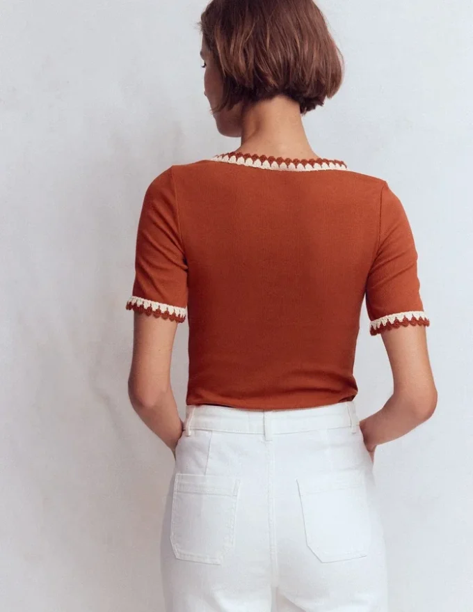 Maddie Trim Detail T-Shirt Burnt Orange