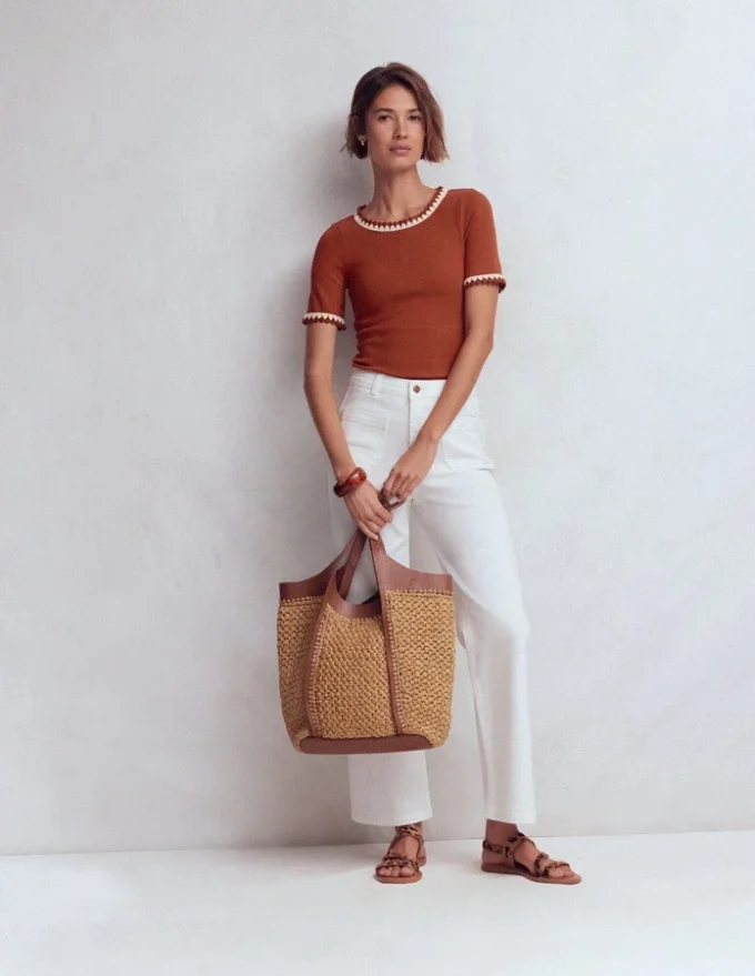 Maddie Trim Detail T-Shirt Burnt Orange