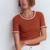 Maddie Trim Detail T-Shirt Burnt Orange