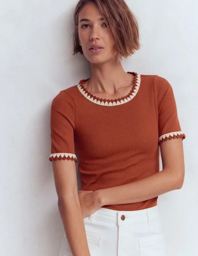 Maddie Trim Detail T-Shirt Burnt Orange